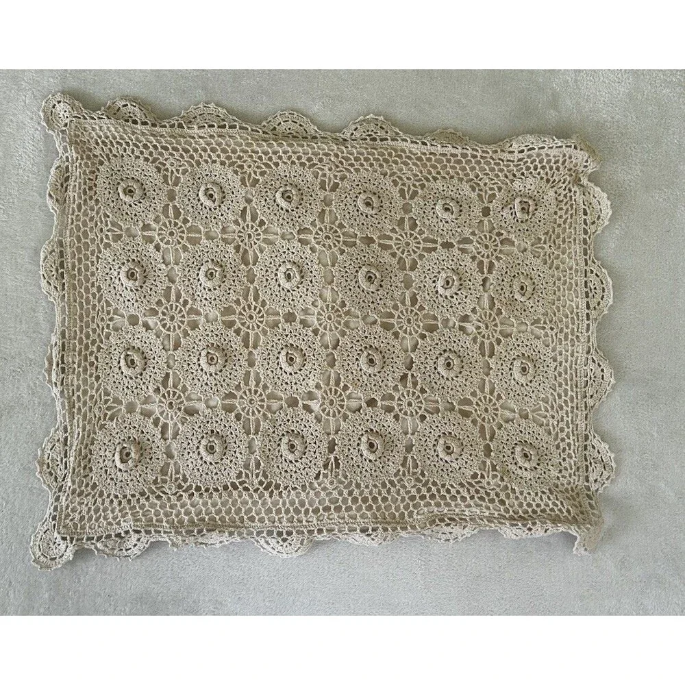 Crochet Lace Pillow Shams Set of 2 Floral Cotton 24x18 Romantic Boho Cottagecore